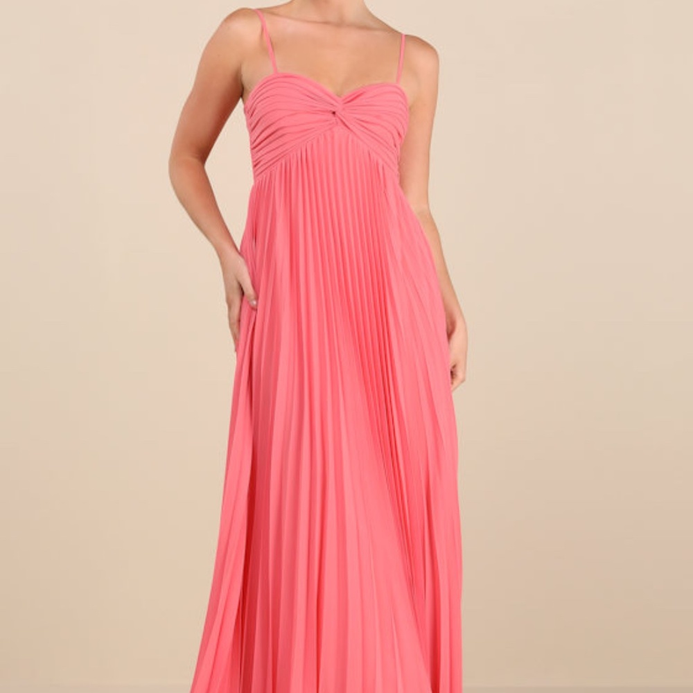 Lulus Jolette Coral Pink Pleated Knot-front Maxi Dress new with tags - Size XL
